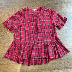 Madewell Studio Ruffle-Hem Top in Clanton Plaid